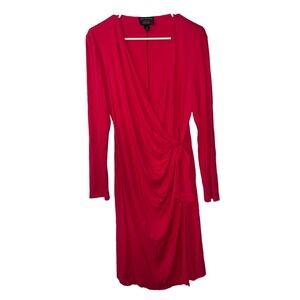 St. John Womens Deep Coral/Red  Long Sleeve V-Neck Zip Wrap Dress Size 10